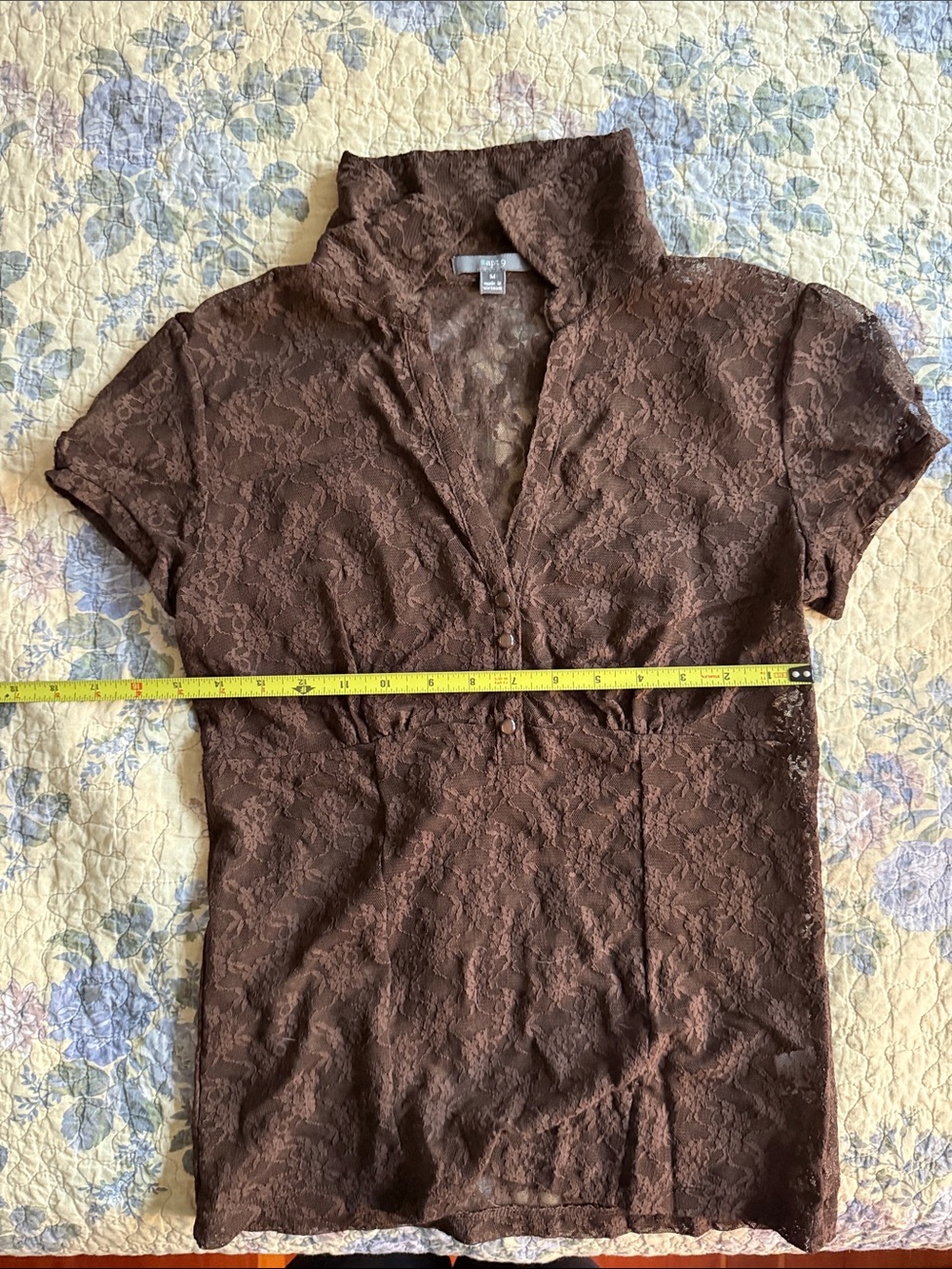Apt.9 Brown Lace Button-Front Dress Sheer Top Y2K Cottagecore Poetcore - Picture 6 of 11